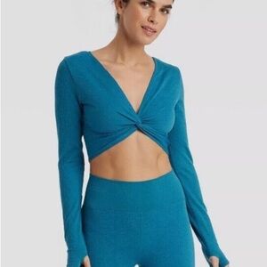 NEW JOYLAB Textured Cropped Tee Lagoon Blue Size XL